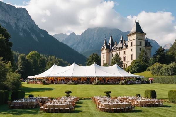 Fête24 propose la location de grandes tentes extensibles pour un mariage dans les Pyrénées