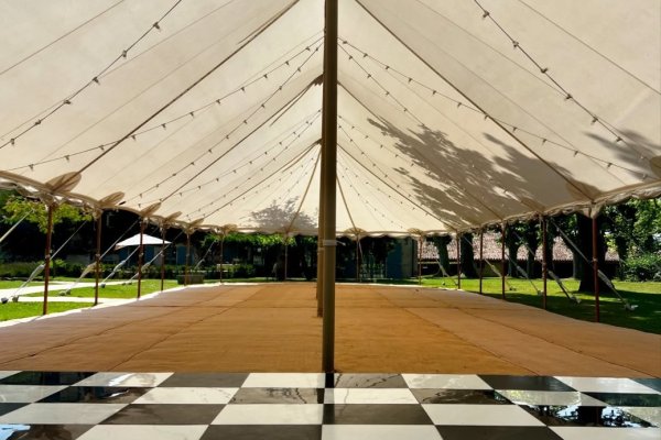 Fête24 Installs Striking Black & White Checkerboard Dance Floor for Wedding near Montauban